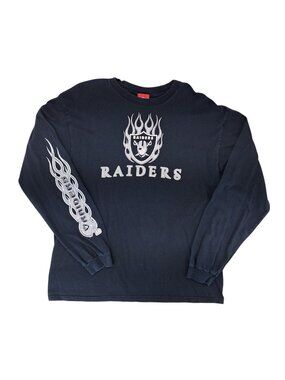 Vintage Oakland Raiders Black Long Sleeve Shirt Flame Men XL NFL Distressed Bike